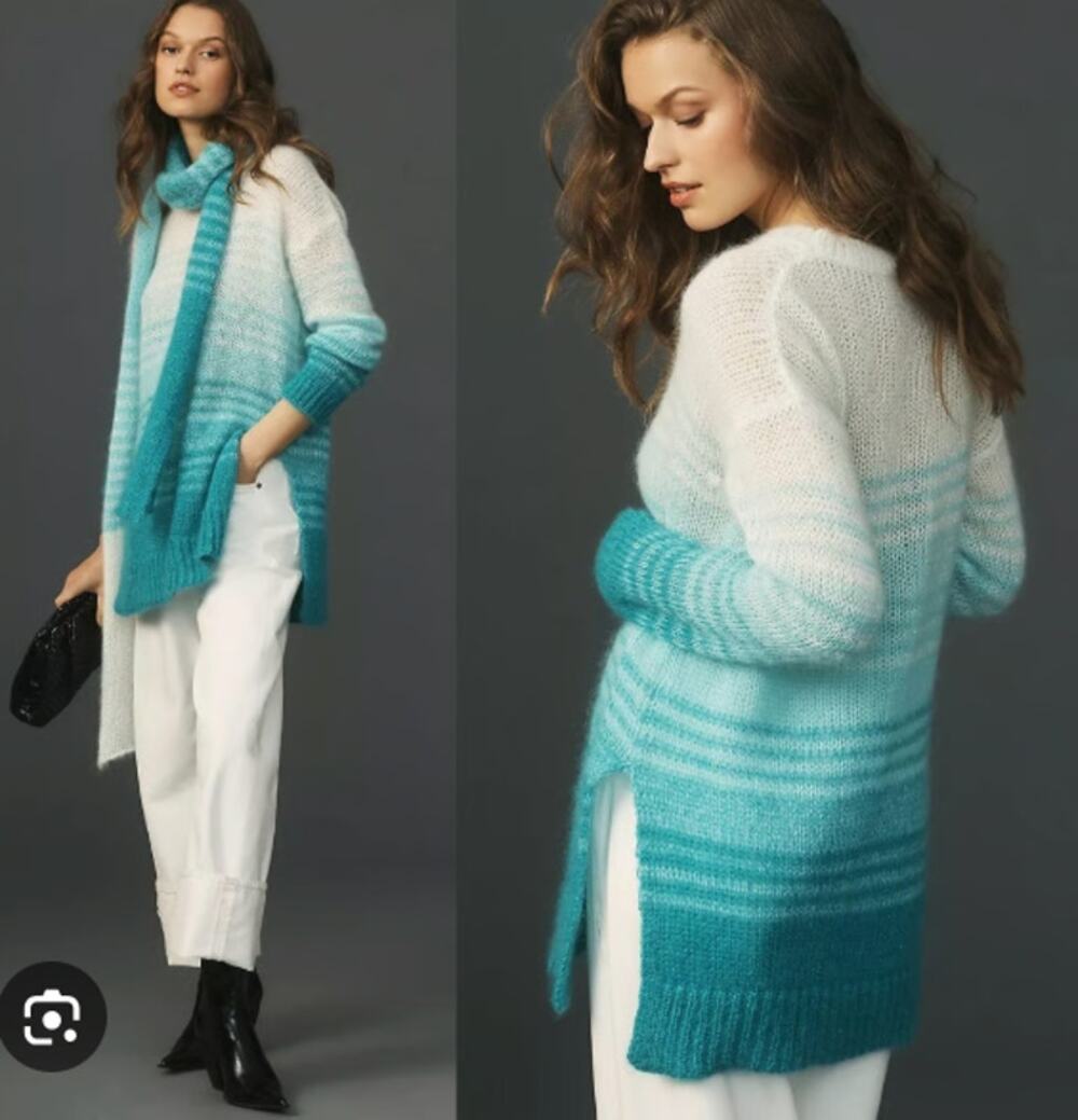 Anthropologie Sweater Womens Blue Ombre Open Knit Tunic Sheer Sparkle New Small